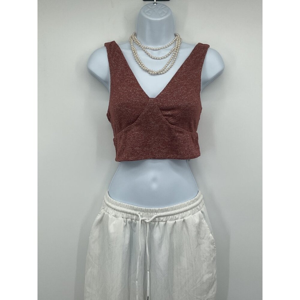 Upwest Red Sleeveless V-Neck Crop Top Rayon Blend Womens